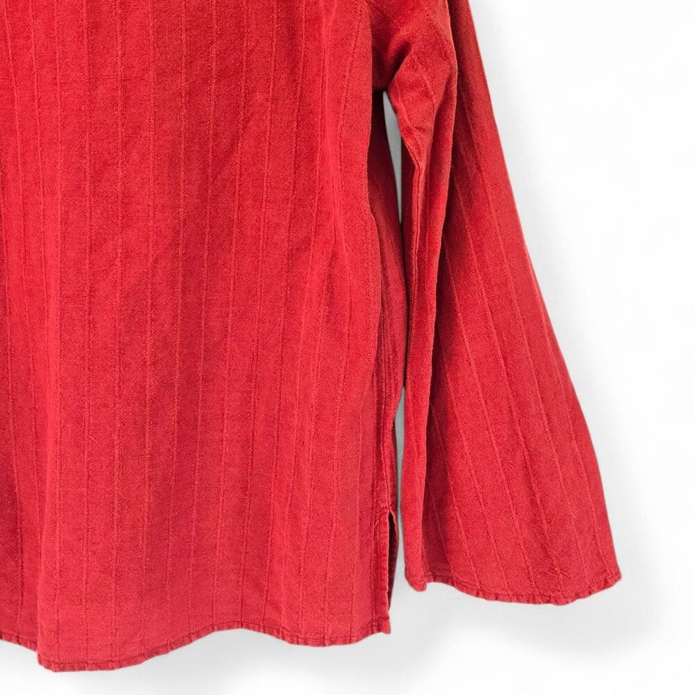 Flax Vintage Long Sleeve Striped Top Terracott Medium Linen Cotton Blend - Picture 3 of 9